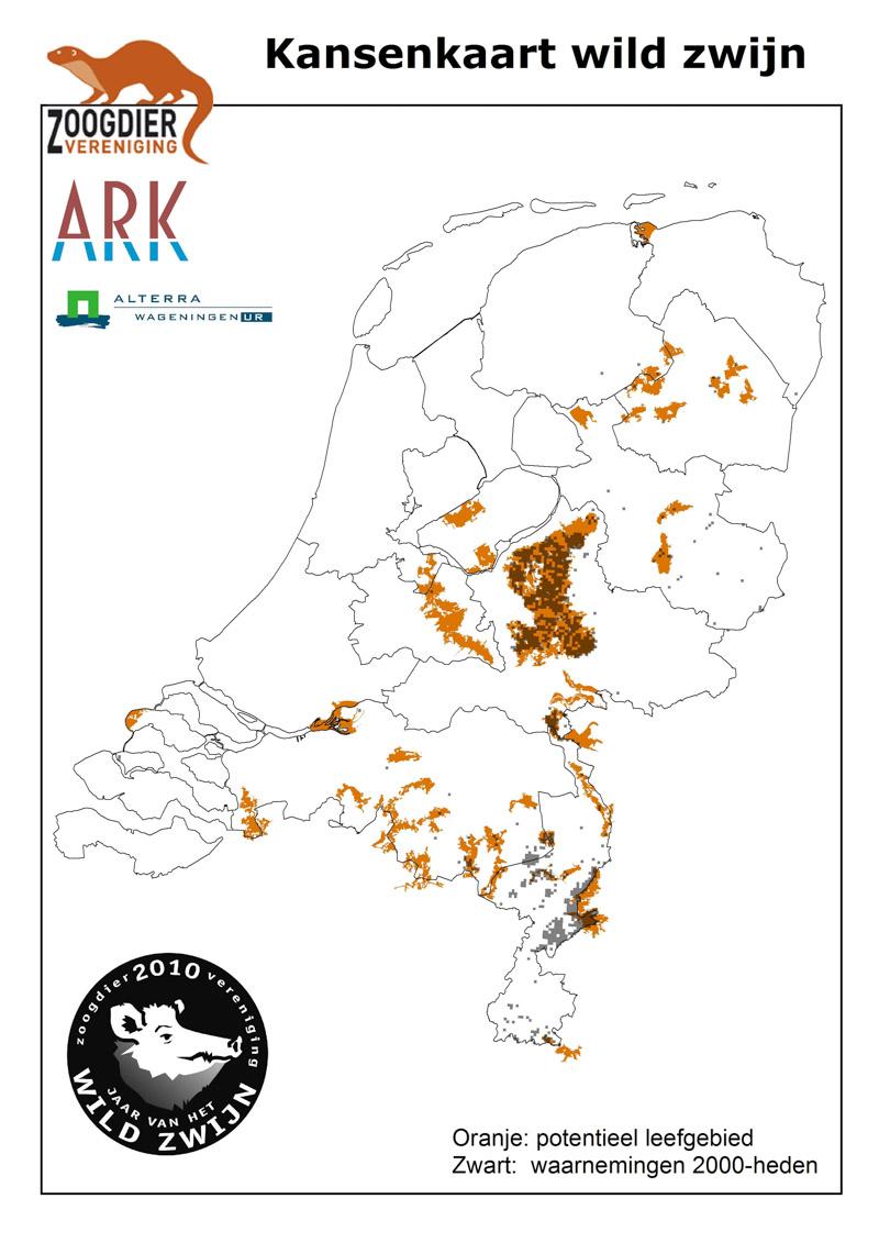 Kansenkaart van het wild zwijn in Nederland (situatie 2010)