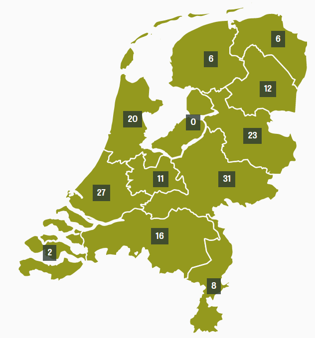 Aantal deelnemers aan de Nationale vleermuistelling per provincie (Bron: www.tuintelling.nl)